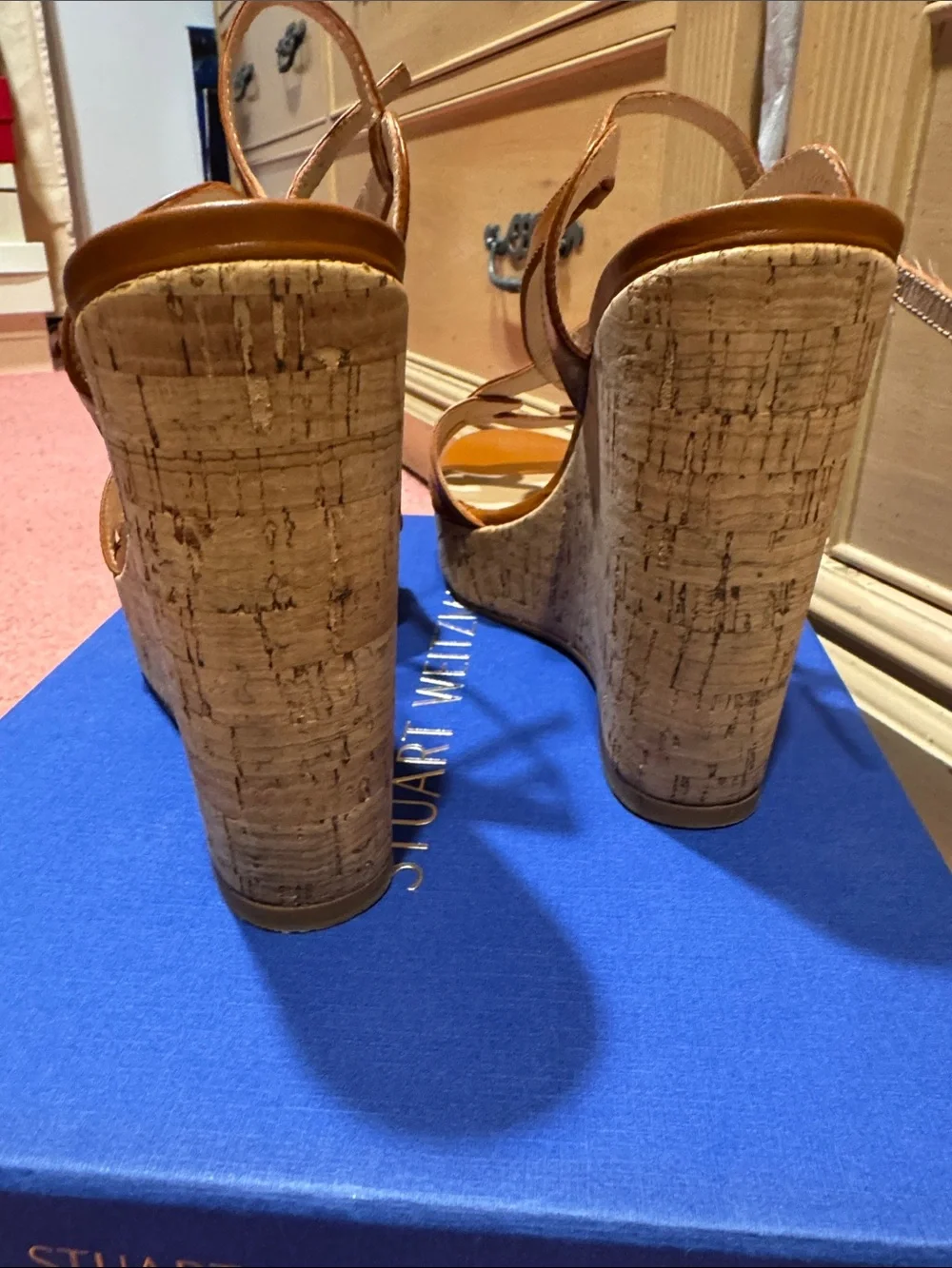 Platform Cork Wedge Sandals - Brown Leather Stuart weitzman